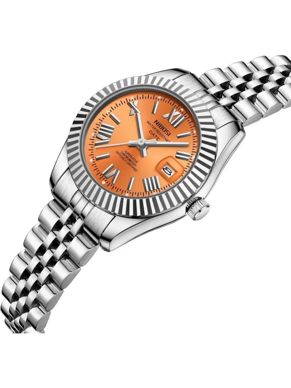 Nibosi Women's Silver And Orange Analog Stainless Steel Waterproof Luxury Watch
